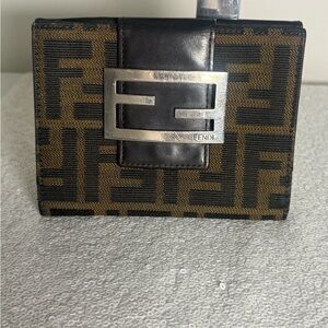Fendi Black and Brown Logo Wallet